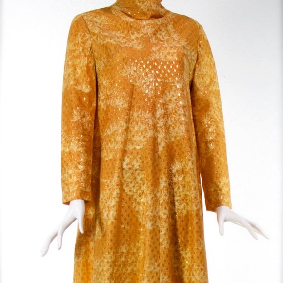 1970s Leslie Fay Original Long Gold Dress Kaftan - Picture 4 of 5